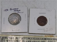 (2) Buffalo Nickel & Indian Head Penny sleeved