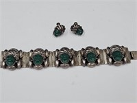 Mexico 925 Silver Carved Onyx Bracelet & Earrings