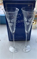 (2) ETCHED CHAMPAGNE FLUTES