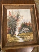Peggy Eddy oil painting in old pine wood frame