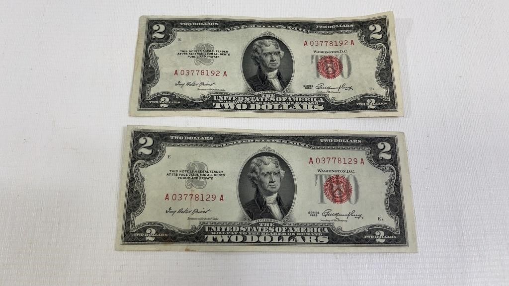 2 1953 Red Seal 2$ Bills