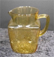Yellow Glass Tea Pitcher w/ Embossed Design