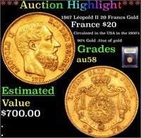 ***Auction Highlight*** 1867 Léopold II 20 Francs
