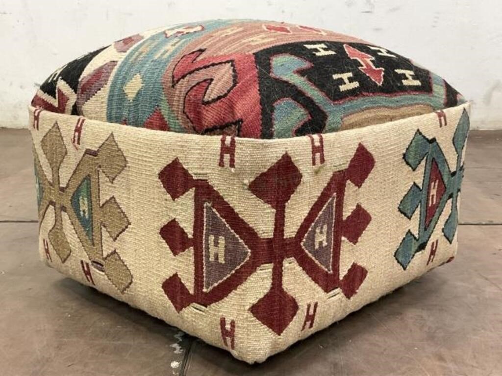 Southwestern Motif Wool Pouf / Ottoman