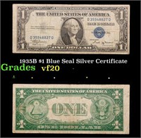 1935B $1 Blue Seal Silver Certificate Grades vf, v