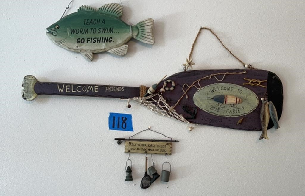 Fishing wall art: 28.5”L wood paddle