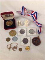 Misc lot; Coins, Medallions, Netsuke, Crystal