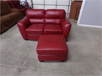 Red leather luv seat and ottoman like new