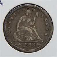 1853 Seated Liberty Silver Quarter - Rays & Arrows