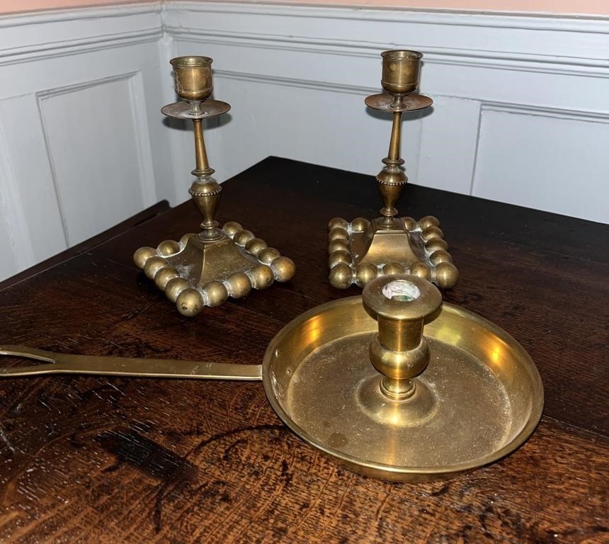 C. 1930 Art Nouveau Brass Candle Holders