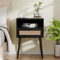 Black Nightstand with Drawers  Mid Century