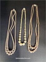 3 Vintage Faux Pearl Necklaces- Middle One Marked