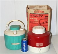 2 Vintage Picnic Water Jugs Thermos w Box