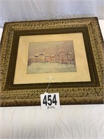 antique signed color drawing 26 1/2" T 30 1/2" W