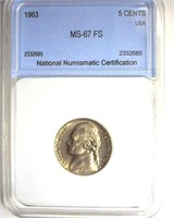 1963 Nickel MS67 FS LISTS $4750