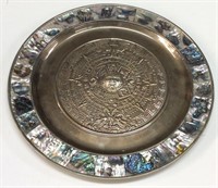 BRASS MAYAN CALENDAR, WITH MOTHER OF PEARL