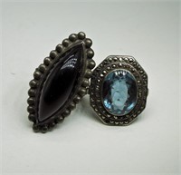 2 Vintage Sterling Gemstone Rings