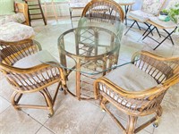 Glass Top Rattan Table With Three Chairs