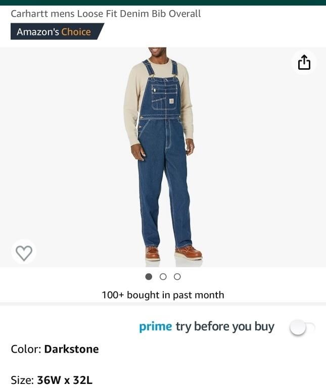 Carhartt Men's Loose Fit Denim Bib Overall in Darkstone