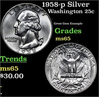 1958-p Washington Quarter Silver 25c Grades GEM Un
