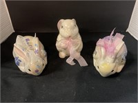 Set of three decorative glass bunnies
