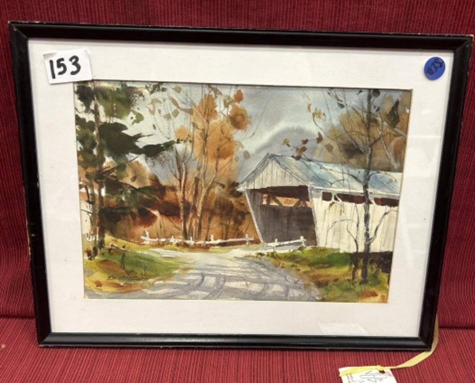 Signed Untitled watercolor painted wooden framed
