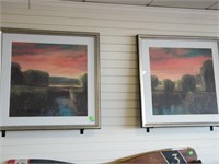 PAIR LARGE CONTEMPORAY FRAMED PRINTS