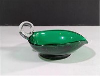 Vintage Emerald Green Hand Blown  Leaf Glass Dish