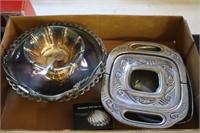 Silver plate bridal basket, Lenox trivet and more