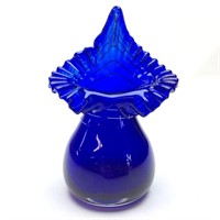 COBALT BLUE ART GLASS JACK IN THE PULPIT VASE