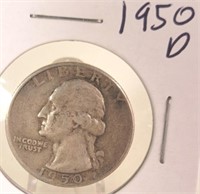 1950 D Washington Silver Quarter