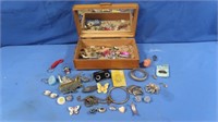 Costume Jewelry in Carved Wood Box
