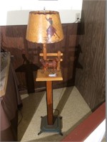 Carved wood lamp and stand. Nice
