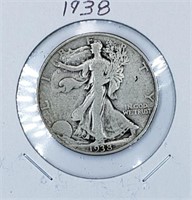 1938 U.S. Silver Walking Liberty Half Dollar