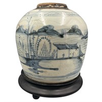 Ming Dynasty Style Blue & White Ginger Jar, Signed