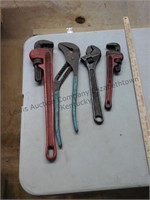 Large Cresent wrench, chanel locks and pipe