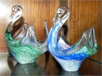 (2) Small Murano Art Glass Swan Candy Dishes