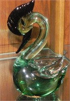 Murano Art Glass Swan, Green & Clear