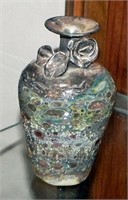 Vtg Hand Blown Art Glass Silver Top Bud Vase