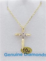 10kt Gold  & Diamond Cross Pendant & .925 Chain