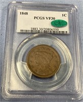 1848 large cent, VF30 by PCGS                (M 10