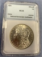 1879 Morgan silver dollar, MS 65 by NNC