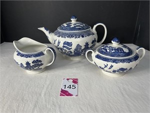 Rare Johnson Brothers Willow Tea Pot, Cream & ...
