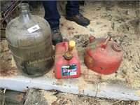 Glass fermenting jug & 2 gas cans