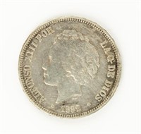Coin 1892 Spain 5 Pesetas Silver in Very Fine