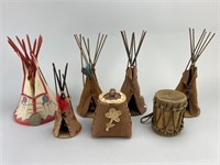 Native American Teepees, Drum, & Basket.