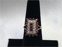 Diamond & Ruby Rectangle Cluster 10K Yellow Gold