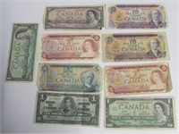 (9) Canadian bank notes: $1 (1937, 1954, 1967),