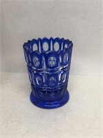 Bohemian cut to clear blue vase