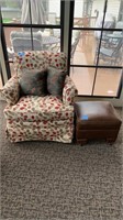 Swivel rocking chair with leather ottoman